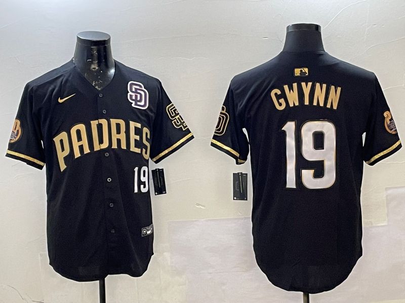 Men San Diego Padres #19 Gwynn Black Gold Game 2025 Nike MLB Jersey style 2